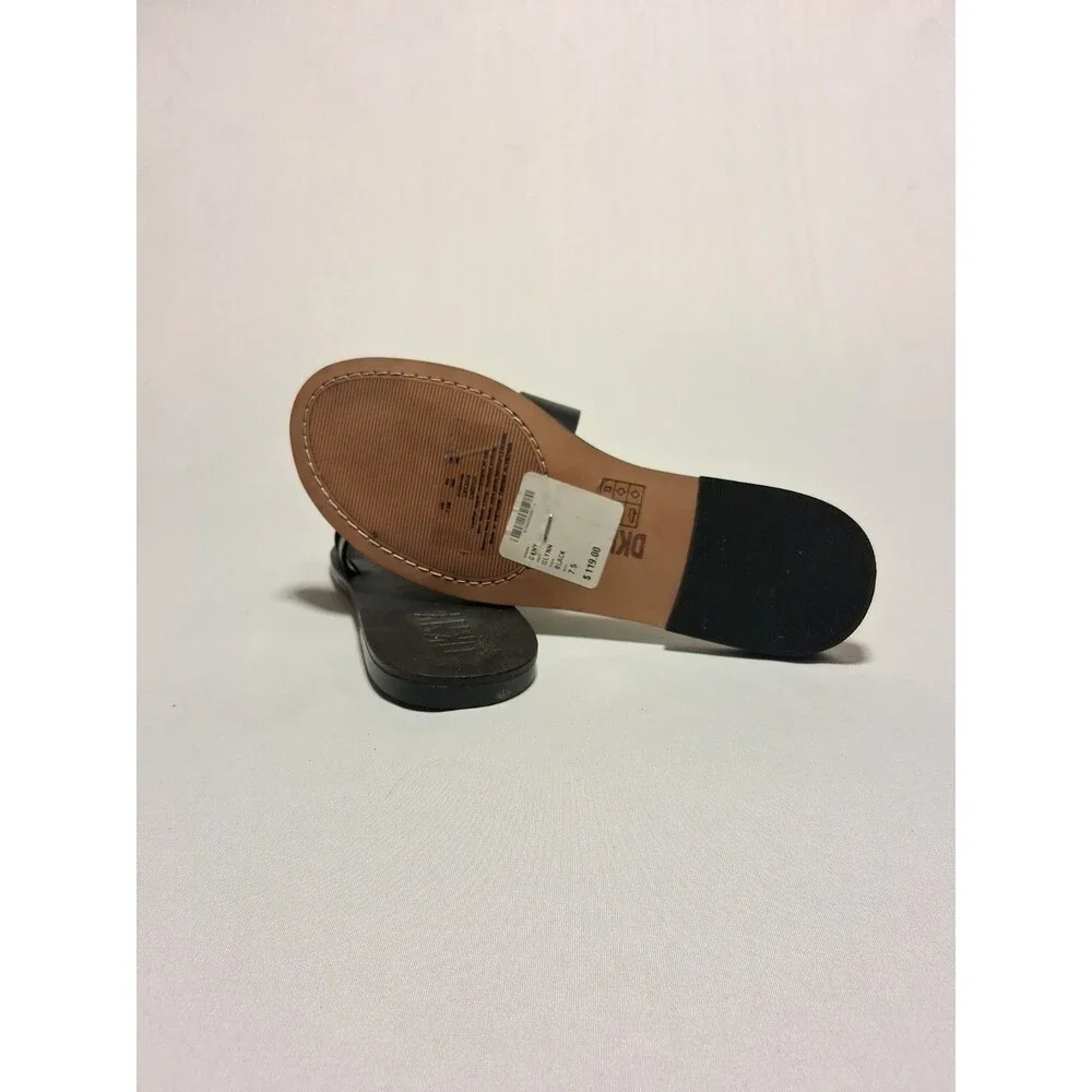 DKNY Glynn Black Leather Studded Slide Sandals Slip On Flats Womens Size 7.5 New